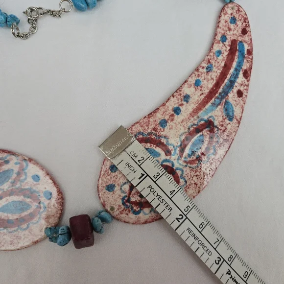 Vtg. Ceramic Handcrafted Collar Necklace Paisley 19" W/2"Extender - Picture 6 of 11